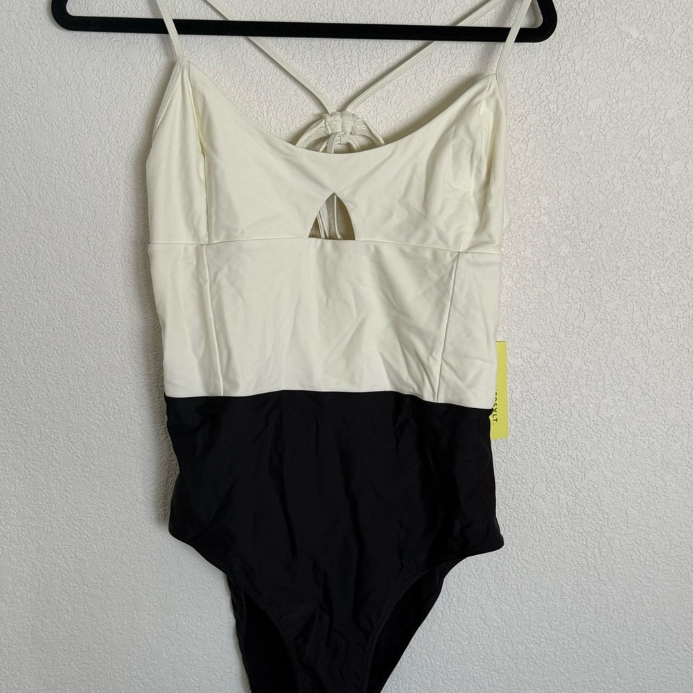 summersalt Cream and Black Colorblock The Swan Dive One-Piece
